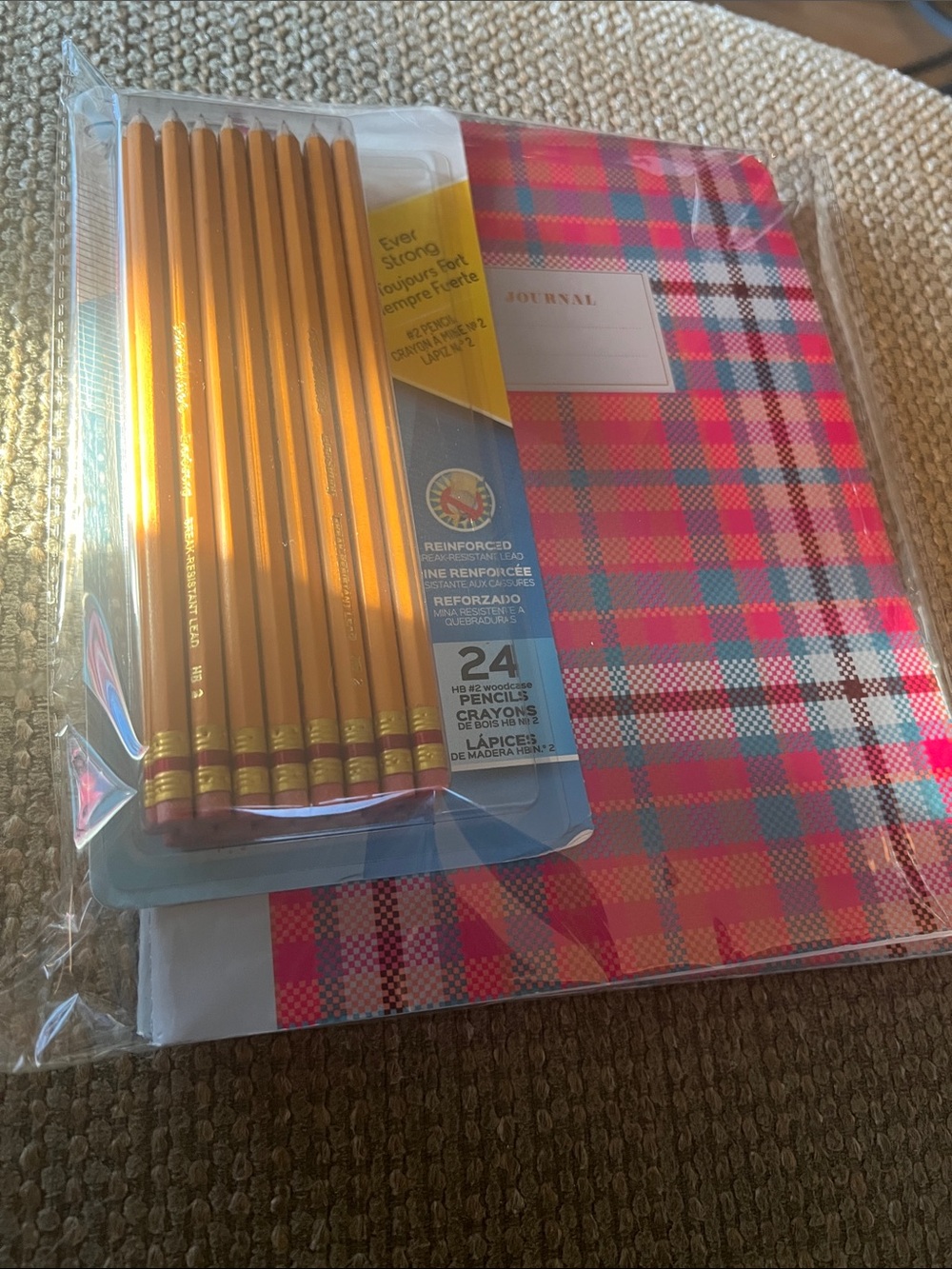 #2795**Plaid Pink & Blue Journal with Pack of Yellow Pencils - Picture 3 of 16
